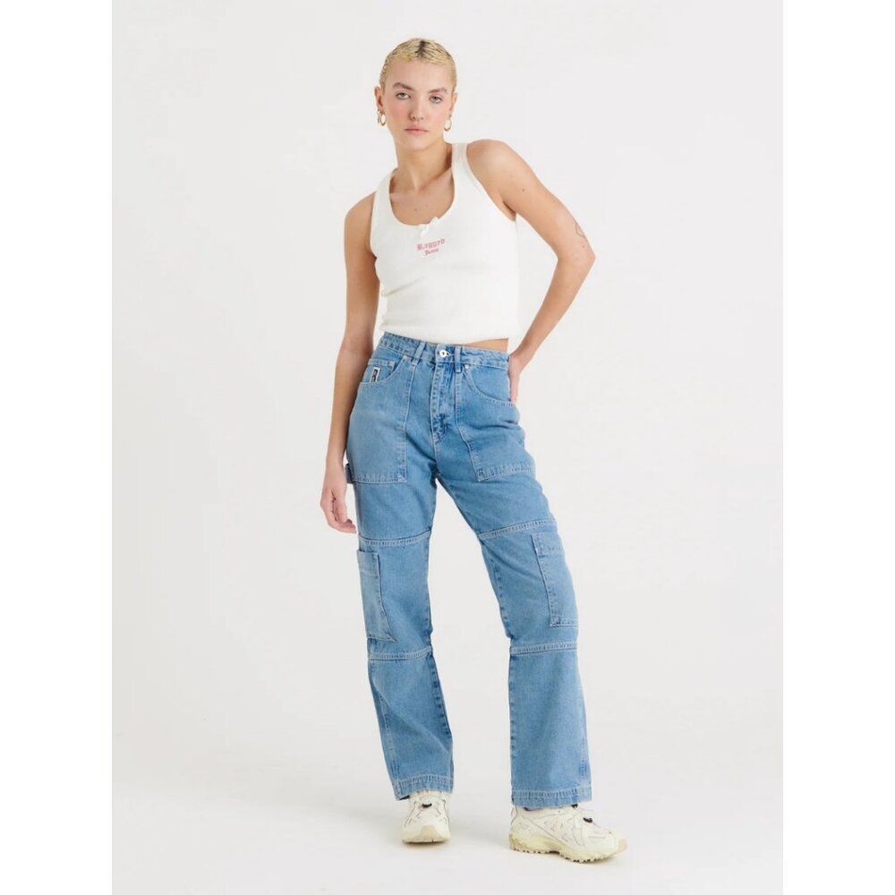 The Ragged Priest Organic Combat Jeans Light Blue Size 24 Utility Cargo